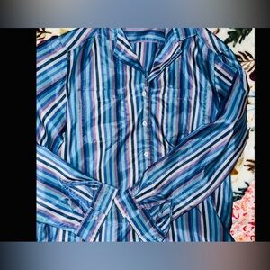 Vintage Lady Manhattan 80’s‎ Striped Blouse Woman’s Polyester Long Sleeve 12